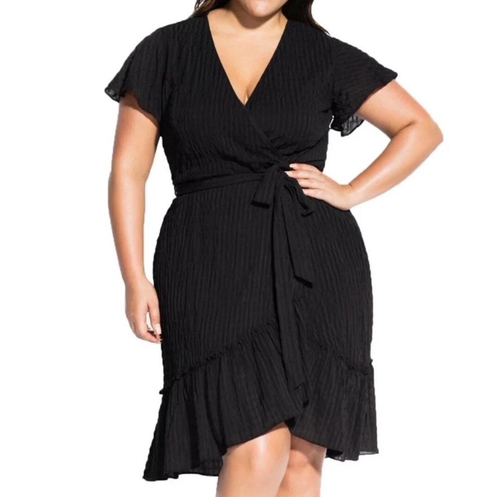 City Chic Black Asymmetrical Wrap Dress